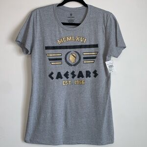 Caesars Las Vegas Shirt Top Large Womens New Gray Black Short Sleeve Tee